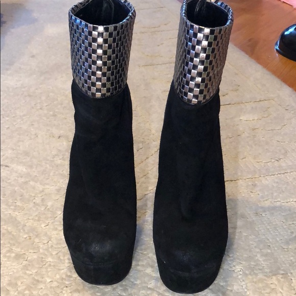 Bebe Black Suede Ankle Booties with Silver Detail - Picture 2 of 8